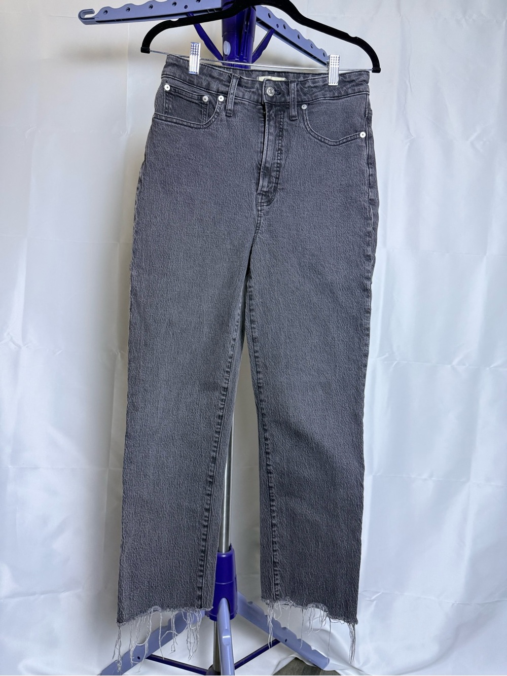Madewell Gray Straight Leg Jeans with Raw Hem